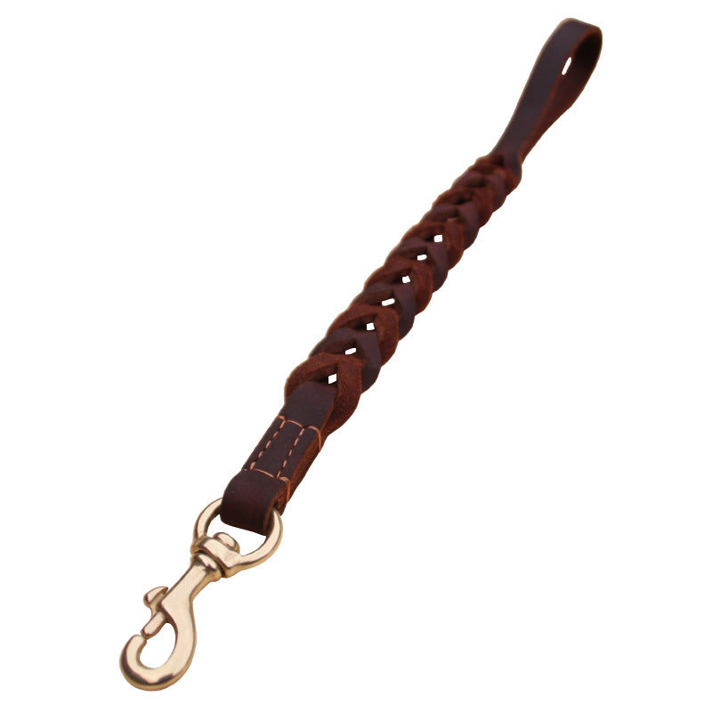 Short braided leather dog leash