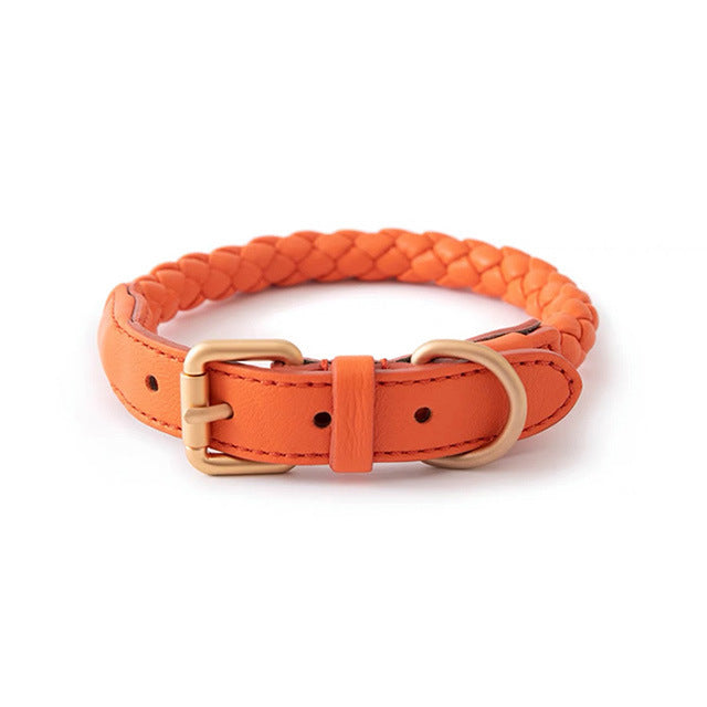 Lederhalsband & Leine geflochten Amber Orange