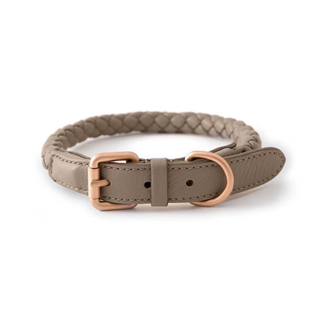 Lederhalsband & Leine geflochten Fog Gray