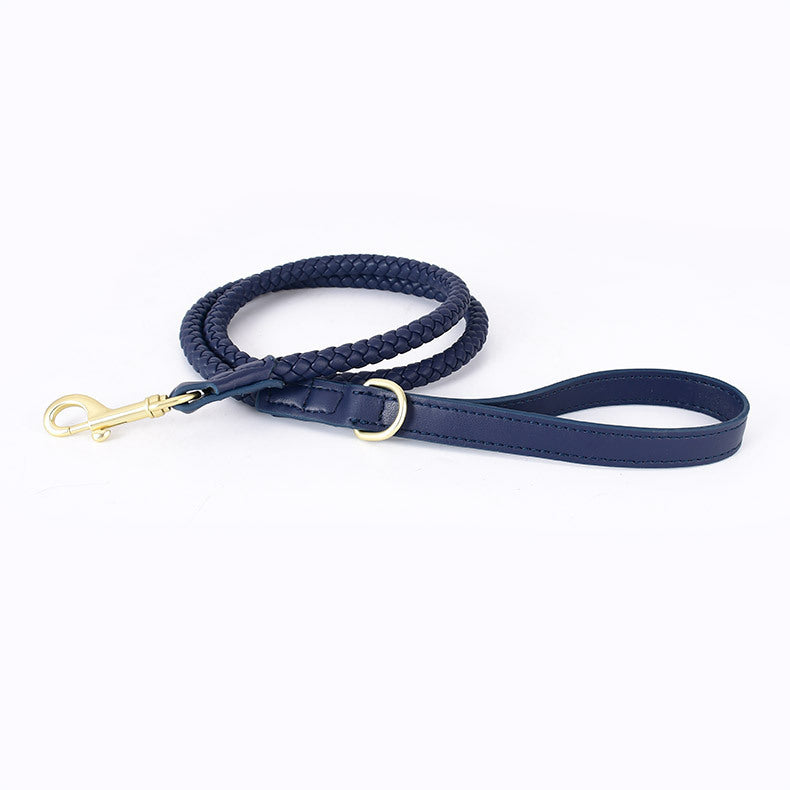 Lederhalsband & Leine geflochten Woad Blue