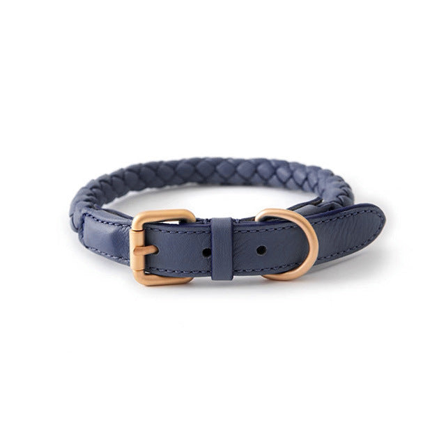 Lederhalsband & Leine geflochten Woad Blue