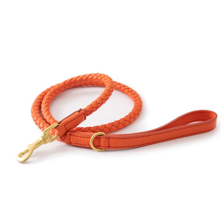 Lederhalsband & Leine geflochten Amber Orange